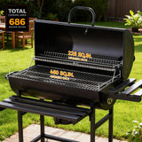 MASTER COOK Barrel Charcoal Grill with Foldable Front Shelf, 686 Sq.in. Cooking Area Outdoor bbq Grill,Thermometer and Adjustable Air Vents for Patio, Parties,Backyard, Tailgating, Black