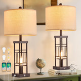 Reaketon Table Lamp for Living Room Set of 2 with USB Charging Ports, 3-Way Dimmable 27.6" Farmhouse End Lamps for Bedroom, Industrial Nightstand Lamps,Bulbs Included(Oil-Rubbed Bronze)