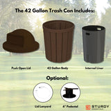 Campus Collection 42 Gallon Plastic Commercial Garbage Can with Push Lid