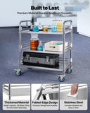 VEVOR Stainless Steel Rolling Cart, 3-Tier Metal Utility Cart with Lockable Wheels, Medical Serving Trolley Clinic Tray, Mobile Service Cart for Hospital, Lab, Restaurant, Kitchen, Salon