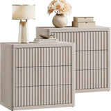SICOTAS Night Stand Set 2 - Oversized Extra Large Bedside Table Modern Side Table with Storage Fluted 3 Drawer Nightstand 27.5" W End Tables Dorm Room Nightstands for Bedroom Sofa Couch Home Office