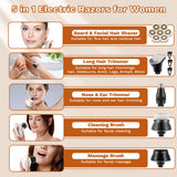 Electric Razors for Women, 7D Electric Shaver for Women, 5 in 1 Lady Shavers, Wet/Dry Bikini Trimmer, Rechargeable Facial Hair Removal, Painless Face Razor for Arms Legs Armpit Pubic Area
