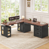 L Shaped Electric Standing Desk, 63" x 67" Height Adjustable Home Office Executive Desk with Drawers and Shelves