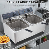 GAOMON 22 Liter Electric Fryer with Basket & Lid, 23.2QT Dual Tank Deep Fryers for Restaurant Home Use, Adjustable Temperature