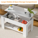Haiput Wam Lift-Top Coffee Table with Storage Shelf & Secret Compartment | Classic Solid Wood Adjustable Height Table for Living Room, Compact Dining Area, Studio（39.4in White）