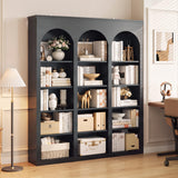 MapleGrace 71" Triple Arched Bookcase, Tall Bookshelf with Shelves, Black