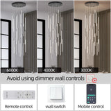 BESTWEST 118" Modern LED Chandelier, 25-Lights Dimmable High Ceiling Large Hanging Lighting Fixture for Loft Villa Living Room Stairs Foyer (Black, 25-Lights 19.7in)