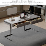 Modern Slate Office Desk with 2 PU Leather Drawers, Executive Writing Table & Spacious Workstation for Home Office & Small Spaces (47" Gray)