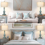 Farmhouse Table Lamps Set of 2, 26" Vintage Rustic Touch Control 3-Way Dimmable Bedside Lamp with USB A+C Ports & AC Outlet, Blue Nightstand Lamp for Living Room Bedroom End Table(LED Bulbs Included)