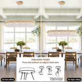 kvtinmty L40 Crystal Rectangle Chandeliers for Dining Room, 12-Light Gold Rectangular Chandeliers Over Table, Modern Linear Chandeliers for Kitchen Island, Living Room