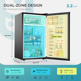 3.2 Cu.Ft Mini Fridge with Freezer, Single Door Compact Refrigerator, Adjustable Thermostat, Black
