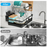 7 code Large Dish Drying Rack for Kitchen Counter, Detachable Large Capacity Dish Drainer Organizer, 2-Tier Dish Racks with Utensil Holder, Black