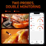 Wireless Meat Thermometer with 2 Meat Probes, 520 FT Bluetooth Meat Thermometer with Digital Food Thermometer for Remote Monitoring of BBQ Grill, Oven