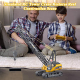 Fistone 1/14 RC Truck Crawler Tower Crane Hoist Dragline Die-cast Model Lifiting Cable Remote Control Excavator Tractor Digging Engineering Toy Construction Vehicle