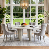 SSLine Faux Stone Round Dining Table Set for 6 w/Velvet Chair,Mars Pattern