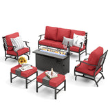 MIXPATIO 6-Piece Metal Patio Conversation Set, Fire Pit Table, 2 Ottomans