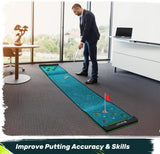 SAPLIZE Golf Pong Game Set, 20in x 10ft Indoor/Outdoor Putting Mat with Putter, Mirror, Cup, 4 Slope Wedges, Ball Bouncer & Roller Brush – Fun Golf Games Gift Idea