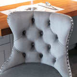 MOOLSUN Rotating Velvet Bar Stools Set of 4, Modern Padded with Nailhead Trim and Tufted Back, Adjustable Swivel Counter Height Stools for Kitchen Island, Bar, Club,Gray(Silver Base)