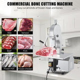1500W Commercial Electric Meat and Bone Bandsaw, Stainless Steel Worktable 19.3" x 15", 0.16–7.9 Inch Cutting Thickness, Frozen Meat Cutter with 5 Saw Blades for Pork, Beef, Chicken, Fish
