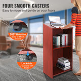 Podium Stand, 47 inch Hostess Stand with 4 Rolling Wheels, Wood Podium with Storage Shelves and Slant Desktop
