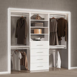 MODCART Modular Closet System, 66" Wide Closet Organizer System with Hanging and Drawers, Wood Tower Closet Storage for Walk In Closets, Wall Mounted Wardrobe Organizer Kit System, Bedroom, White