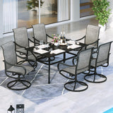 MFSTUDIO 7-Piece Patio Dining Set, 60" Metal Table & Brown Swivel Chairs