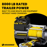 Novawinch Flex 8000 lb Electric Trailer Winch 12V - Synthetic Rope - Heavy Duty Power Tow for Boat Trailer, Marine and Utility Trailers - 8000 lb Capacity for Loading and Retrieval