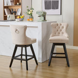 MOOLSUN A Set of 4 Blue Velvet bar stools - Classic Fixed Height Design, rotatable Button Group Seats, Perfect for Standard Kitchen Islands and Home Bars,Beige(Wood Leg)