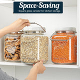 Dwbligt 2 Pack Square Wide Mouth Mason Jars, 1 Gallon Glass Jar With Airtight Lid and Scale Marks, 128 FL Oz/3785 ML Food Storage Containers with Handles & Non-slip Bases - for Flour, Rice, Pickling