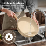 Kitchen Academy 12-Piece Induction Cookware Set, Nonstick Granite Pots and Pans in Beige