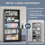 5 Tier Metal Bookshelf, Black 69" Tall Bookcase, Large Heavy Duty Book Shelves