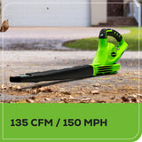 Greenworks 40V Leaf Blower/Sweeper, 150 MPH, Lightweight, Quiet, with 2.0 Ah Battery and Charger