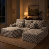 Boneless Couch Cloud Modular Sectional Sofa, Modern Convertible L Shaped Couch, 3 Seat Deep Seat Sectional Sofa with 5 Pillows for Living Room, Apartment(Gray, Checked, Right Facing Chaise+Ottoman)