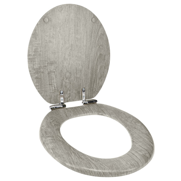 Distressed Grey Wood Round Toilet Seat 12015 Ginsey