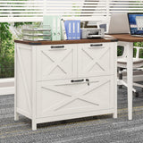 Halitaa Farmhouse Lateral File Cabinet with 3 Drawers, White and Brown