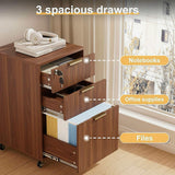 3 Drawers Fluted Mobile File Cabinet with Lock, Rolling File Cabinet Printer Stand Table, Under Desk Wooden Filing Cabinets for Home Office Essentials Storage Organization Furniture Letters/A4(Walnut)