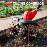 POGGT 21V Cordless Tiller for Gardening, 120Mins Runtime Rototiller, 11.8" Width 6.6" Depth Garden Tiller with 2x4.0Ah Batteries, 360RPM Electric Cultivator for Lawn/Soil/Cultivation/Garden