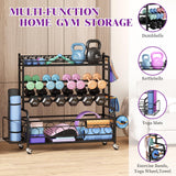 XXL-Dumbbell Rack Weight Rack for Dumbbells, VOPEAK Home Gym Storage Rack for Yoga Mat Kettlebells and Strength Training Equipment, Weight Storage Holder Stand Rack for Dumbbells with Wheels