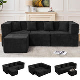 MONVANE 103'' Modular Sectional Sofa, Comfy Chenille Cloud Couch with Ottoman, Modern Convertible L Shaped Couch with Deep Seat, Sectional Couches for Living Room, Bedroom and Apartment, Black