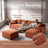 115" Boneless Couch for Living Room, U-Shaped Sectional Cloud Sofa-Orange
