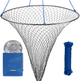 QualyQualy Bridge and Pier Fishing Net, Foldable Drop Net for Pier Fishing with Rope, Landing Net Soft Steel Hoop and Nylon Mesh (39''×36'')