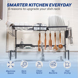 Sinkmates Over The Sink Dish Drying Rack - Adjustable 26.8"-34.6" Stainless Steel Large Dish Rack Over Sink Drying Rack with Utensil Holder, Black