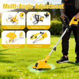 21V Electric Weed Wacker, 12" Auto-Feed Grass Cutter with 2.0Ah Batteries & Fast Charger, 2-in-1 Cordless String Trimmer & Lawn Edger Includes 10 Lines for Garden and Yard Maintenance, Yellow