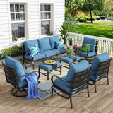 MFSTUDIO 7 Piece Metal Patio Furniture Set with Denim Blue Cushion