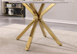 Maotifeys 45'' Round Dining Table White Marble Dining Room Table for 4-6, Circle Faux Marble Kitchen Table with 4 Gold Mirrored Stainless Steel Legs for Dining Room, Bistro, Breakfast (Table Only)