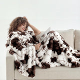 Wajade Fluffy Faux Fur Throw Blanket for Couch Bed 50x60, Luxury Soft Thick Fuzzy Plush Bubble Blanket, Warm Cozy Blanket for Sofa Chair Cow Print-Dark Brown