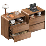 Modern Nightstand Set of 2 23.8" Walnut Nightstands with Hidden Drawers Wood Modern Bedside Table Curved Profile Night Stands for Bedrooms Set of 2