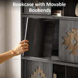 nesture. Bookcase & Bookshelf Set of 2 with Movable Bookends, 4-Tier Open Storage Shelves, Beveled Gliding Doors, Large Wooden Display Cabinet for Living Room, Home Office, Bedroom, Black