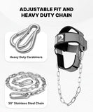 DMoose Fitness Neck Harness for Weight Lifting - Soft Padded Head & Chin Strap with 30" Heavy Duty Steel Chain - Neck Exerciser, Trainer & Strengthener to Support Injury Recovery (Grey)