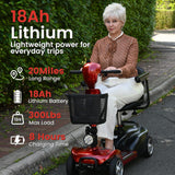MobiCyc 4 Wheel Mobility Scooters for Seniors - Up to 20 Miles Range,Folding Powered Mobility Scooter Device w/600WH Battery,Only 58 lb Weight, Dual Basket, 300 lb Capacity, Compact